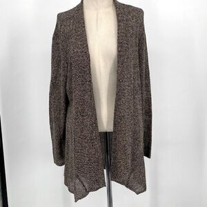 Eileen Fisher Linen Long Open Front Asymmetrical Cardigan Jacket Beige /Black XL